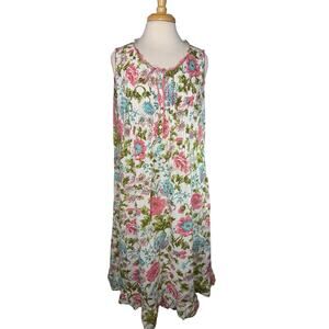 ELLA SIMONE English Rose Cotton Lawn Nightgown Size Large Women’s Green Pink